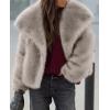 imagePRETTYGARDEN Womens Winter Coats 2025 Trendy Long Sleeve Furry Faux Fur Jackets Button Lapel Warm Fall Outwear with PocketsBlack Apricot