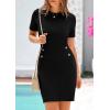 imagePRETTYGARDEN Work Dresses for Women 2025 Summer Business Casual Short Sleeve Formal Sweater Sheath DressBlack
