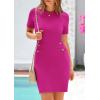 imagePRETTYGARDEN Work Dresses for Women 2025 Summer Business Casual Short Sleeve Formal Sweater Sheath DressRose Red