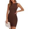 imagePRETTYGARDEN Spring Dresses for Women 2025 Sleeveless Bodycon Short Work Tank Dress Summer Casual Ribbed Mini SundressesDark Khaki