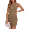 imagePRETTYGARDEN Spring Dresses for Women 2025 Sleeveless Bodycon Short Work Tank Dress Summer Casual Ribbed Mini SundressesLight Khaki
