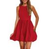 imagePRETTYGARDEN Summer Dresses for Women 2025 Casual Sleeveless Tank Mini Short Dress Crew Neck Bubble Sundress with PocketsRed