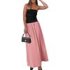 imagePRETTYGARDEN Womens 2025 Spring Strapless Maxi Dresses Patchwork Long Flowy Pockets Elegant Going Out Summer Tube Top DressPink