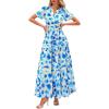 imagePRETTYGARDEN Womens 2025 Summer Boho Maxi Dresses Floral Short Sleeve V Neck A Line Tiered Flowy Long Beach Vacation DressWhite Blue Floral