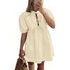 imagePRETTYGARDEN Womens 2025 Summer Casual Short Sleeve Dresses A Line Bow Tie Front Babydoll Loose Cute Mini Dress with PocketsBeige