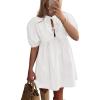 imagePRETTYGARDEN Womens 2025 Summer Casual Short Sleeve Dresses A Line Bow Tie Front Babydoll Loose Cute Mini Dress with PocketsWhite