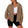 imagePRETTYGARDEN Womens 2025 Winter Fleece Sherpa Jacket Trendy Long Sleeve Zip Up Cropped Warm Coat Fall Fashion Workout ClothesKhaki