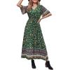 imagePRETTYGARDEN Womens Casual Summer Boho Floral Print Dress V Neck Short Sleeve High Waist Long Maxi Beach DressesDark Green Floral