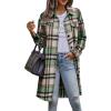 imagePRETTYGARDEN Womens Plaid Shacket Jacket Fall Fashion 2025 Long Sleeve Button Up Flannel Shirt Winter Clothing Woolen CoatsGreen