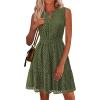 imagePRETTYGARDEN Womens Summer Dresses 2025 Sleeveless V Neck Eyelet Hollow Out Swing A Line Beach Vacation Sun DressArmy Green