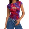 imagePRETTYGARDEN Womens Summer Floral Mesh Tank Tops 2025 Trendy Casual Cap Sleeve Slim Fitted Blouse Shirt Going Out OutfitsPurple Red