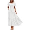 imagePRETTYGARDEN Womens Summer Puff Short Sleeve Maxi Dress Square Neck Smocked Tiered Ruffle A Line Long Flowy Beach DressesWhite