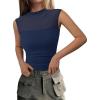 imagePRETTYGARDEN Womens Summer Sheer Mesh Tank Tops 2025 Trendy Casual Sleeveless Mock Neck Ruched Slim Fitted Going Out ShirtsNavy