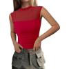 imagePRETTYGARDEN Womens Summer Sheer Mesh Tank Tops 2025 Trendy Casual Sleeveless Mock Neck Ruched Slim Fitted Going Out ShirtsRed