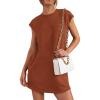 imagePRETTYGARDEN Womens Summer Short T Shirt Dress Cap Sleeve Crew Neck Casual Loose Basic Mini DressesCaramel