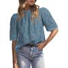 imagePRETTYGARDEN Womens Summer Tops 2025 Trendy Short Sleeve Eyelet Embroidered Dressy Casual Blouse ShirtsBlue Grey