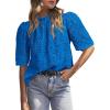 imagePRETTYGARDEN Womens Summer Tops 2025 Trendy Short Sleeve Eyelet Embroidered Dressy Casual Blouse ShirtsBrilliant Blue