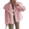 imagePRETTYGARDEN Womens Winter Coats 2025 Trendy Long Sleeve Furry Faux Fur Jackets Button Lapel Warm Fall Outwear with PocketsPink