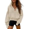 imagePRETTYGARDEN Womens Zip Up Y2K Hoodies 2025 Fall Fashion Long Sleeve Hooded Fleece Sweatshirts Casual Jacket Winter ClothesBeige