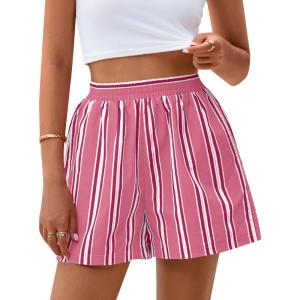 imagePRETTYGARDEN Boxer Shorts for Women 2025 Summer Casual Striped Cotton Pajama Y2K Fashion Lounge Sleep Bottoms with PocketsStriped Pink