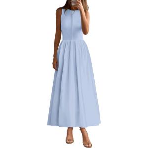 imagePRETTYGARDEN Maxi Dresses for Women 2025 Summer Casual Sleeveless Patchwork Flowy Vacation Sundress Knit Long Work Tank DressLight Blue