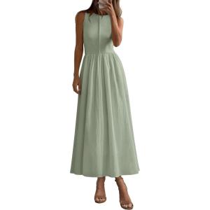 imagePRETTYGARDEN Maxi Dresses for Women 2025 Summer Casual Sleeveless Patchwork Flowy Vacation Sundress Knit Long Work Tank DressLight Green