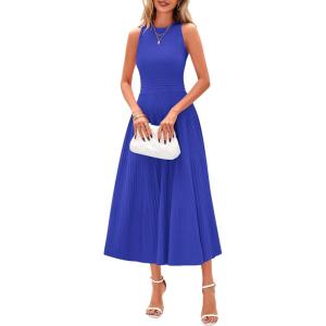 imagePRETTYGARDEN Spring Casual Dresses for Women 2025 Summer Business Work Midi Sleeveless A Line Pleated Cocktail DressBrilliant Blue