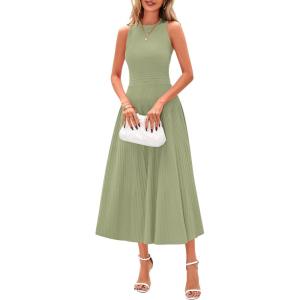 imagePRETTYGARDEN Spring Casual Dresses for Women 2025 Summer Business Work Midi Sleeveless A Line Pleated Cocktail DressMist Green