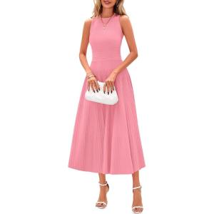 imagePRETTYGARDEN Spring Casual Dresses for Women 2025 Summer Business Work Midi Sleeveless A Line Pleated Cocktail DressPink