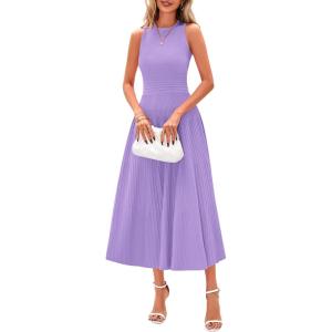 imagePRETTYGARDEN Spring Casual Dresses for Women 2025 Summer Business Work Midi Sleeveless A Line Pleated Cocktail DressPurple