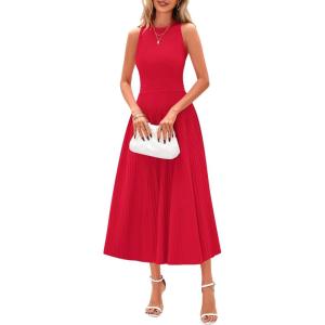 imagePRETTYGARDEN Spring Casual Dresses for Women 2025 Summer Business Work Midi Sleeveless A Line Pleated Cocktail DressRed
