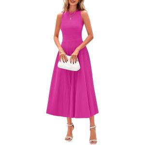 imagePRETTYGARDEN Spring Casual Dresses for Women 2025 Summer Business Work Midi Sleeveless A Line Pleated Cocktail DressRose
