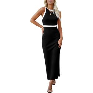 imagePRETTYGARDEN Women Bodycon Midi Dress 2025 Summer Spring Casual Vacation Sundress Fitted Sleeveless Tank DressesZblack