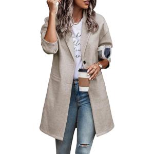 imagePRETTYGARDEN Women Plaid Shacket Jacket Trendy Fall Casual Button Wool Blend Tartan Trench Coat Winter Clothing with PocketsSolid Apricot