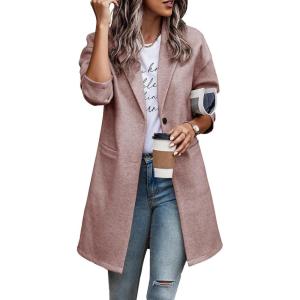 imagePRETTYGARDEN Women Plaid Shacket Jacket Trendy Fall Casual Button Wool Blend Tartan Trench Coat Winter Clothing with PocketsSolid Pink