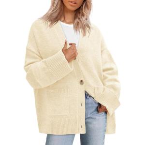 imagePRETTYGARDEN Womens 2025 Oversized Cardigan Sweaters Trendy Chunky Knit Long Sleeve V Neck Button Down Fall Winter OutfitsBeige