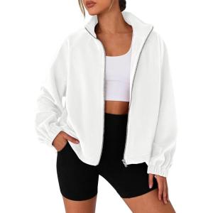 imagePRETTYGARDEN Womens 2025 Winter Fleece Sherpa Jacket Trendy Long Sleeve Zip Up Cropped Warm Coat Fall Fashion Workout ClothesWhite