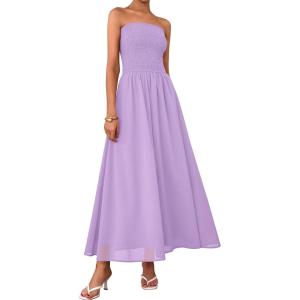 imagePRETTYGARDEN Womens Strapless Wedding Guest Maxi Dresses 2025 Summer Trendy Elegant Classy Smocked Tube Long Flowy SundressPurple