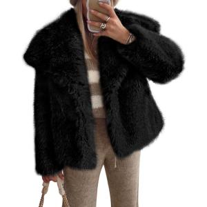 imagePRETTYGARDEN Womens Winter Coats 2025 Trendy Long Sleeve Furry Faux Fur Jackets Button Lapel Warm Fall Outwear with PocketsBlack