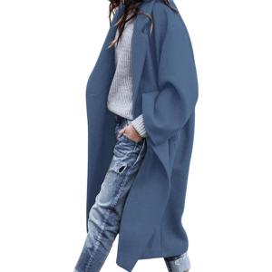 imagePRETTYGARDEN Womens Winter Coats 2025 Trendy Long Sleeve Notch Lapel Button Long Jackets Casual Oversized Vacation OutfitsGrey Blue