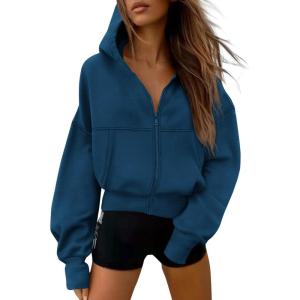 imagePRETTYGARDEN Womens Zip Up Y2K Hoodies 2025 Fall Fashion Long Sleeve Hooded Fleece Sweatshirts Casual Jacket Winter ClothesDark Blue