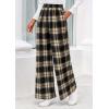 imagePRETTYGARDEN Casual Womens Pants 2025 Elastic Waist Palazzo Long Stretchy Wide Leg Trousers Knit Fall Outfits with PocketsPlaid Beige Black