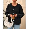 imagePRETTYGARDEN Fall Long Sleeve Cardigans for Women Trendy 2025 Lightweight Button Down Crewneck Loose Knit Sweater ClothesBlack