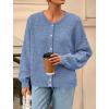 imagePRETTYGARDEN Fall Long Sleeve Cardigans for Women Trendy 2025 Lightweight Button Down Crewneck Loose Knit Sweater ClothesBlue