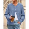 imagePRETTYGARDEN Fall Long Sleeve Cardigans for Women Trendy 2025 Lightweight Button Down Crewneck Loose Knit Sweater ClothesBlue