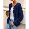 imagePRETTYGARDEN Fall Long Sleeve Cardigans for Women Trendy 2025 Lightweight Button Down Crewneck Loose Knit Sweater ClothesDark Blue