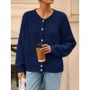 imagePRETTYGARDEN Fall Long Sleeve Cardigans for Women Trendy 2025 Lightweight Button Down Crewneck Loose Knit Sweater ClothesDark Blue