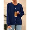 imagePRETTYGARDEN Fall Long Sleeve Cardigans for Women Trendy 2025 Lightweight Button Down Crewneck Loose Knit Sweater ClothesDark Blue