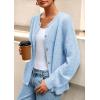 imagePRETTYGARDEN Fall Long Sleeve Cardigans for Women Trendy 2025 Lightweight Button Down Crewneck Loose Knit Sweater ClothesLight Blue