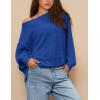 imagePRETTYGARDEN Oversized Sweatshirt for Women 2025 Fashion Crewneck Long Sleeve Pullover Waffle Knit Tops Fall Trendy ClothesRoyal Blue